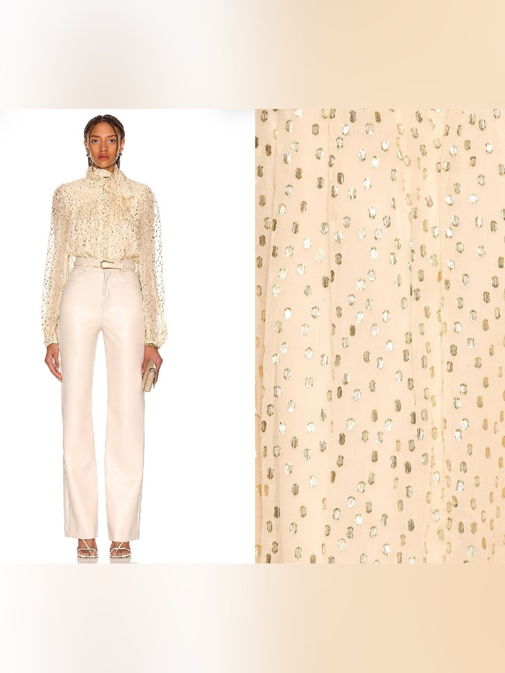 Zimmermann Cream Metallic Dot High-Neck Blouse size 3